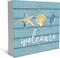 Rustic Summer Beach Wood Box Sign – Teal Seashell, Seahorse & Starfish Tabletop Decor for Coastal Beach House or Shelf Display